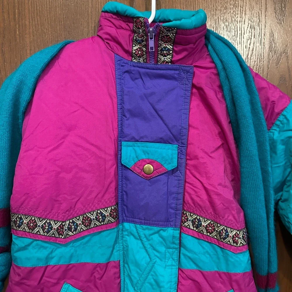 Kids Vintage Ski Jacket Snowboard Coat Retro 80s 90s Colorful Size 6‎ - Picture 2 of 10